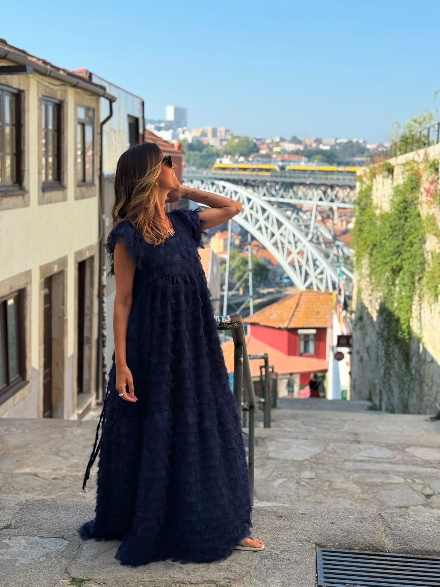 Edição limitada! Vestido comprido de cerimónia azul marinho