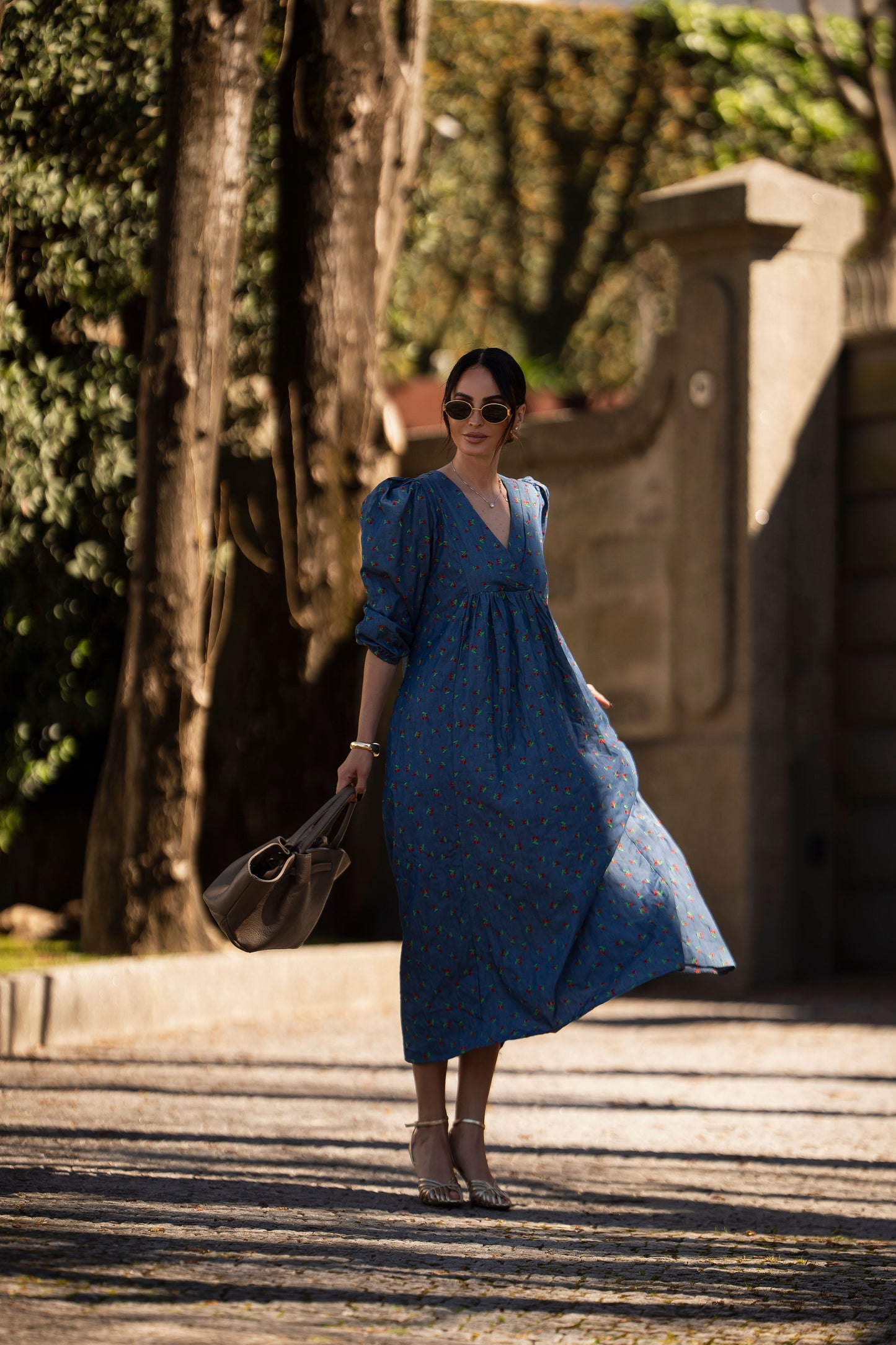 Vestido midi em ganga