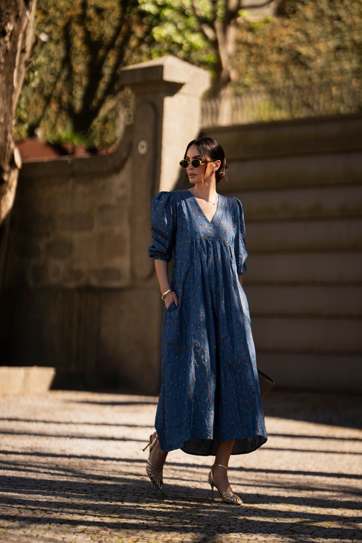 Vestido midi em ganga