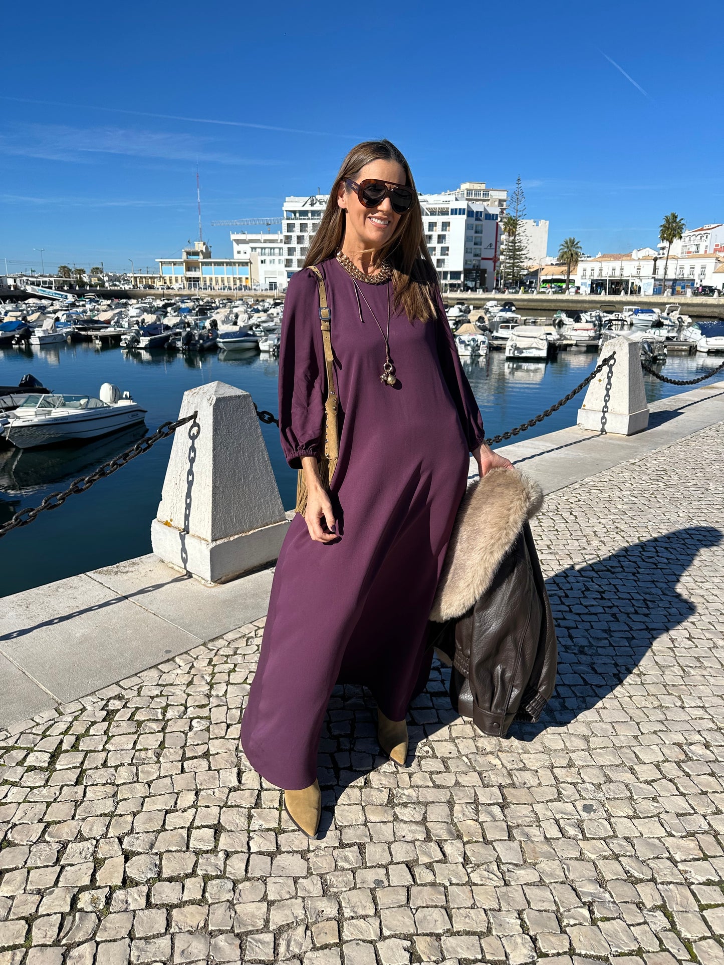 Long bordeaux viscose dress