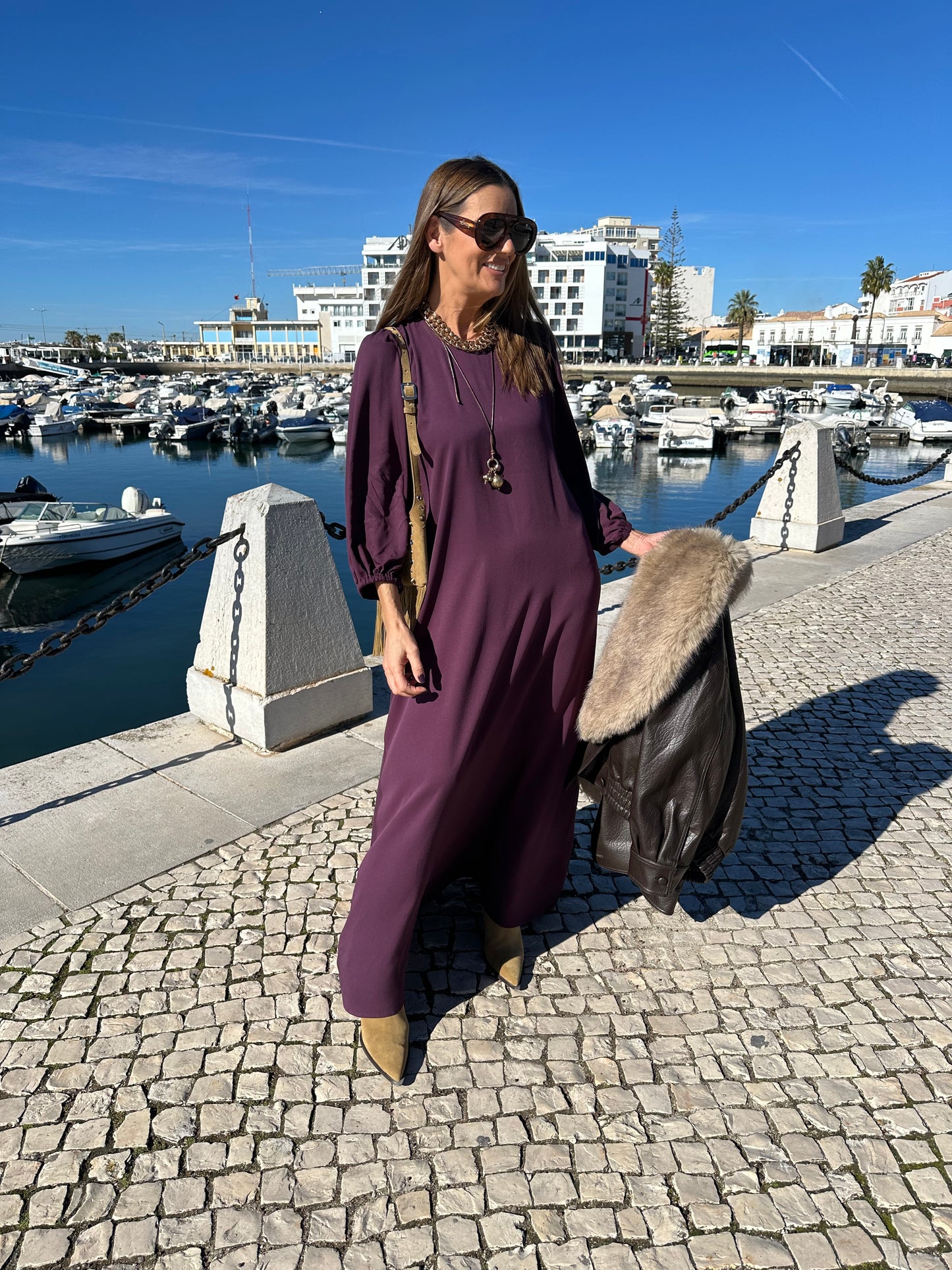 Long bordeaux viscose dress