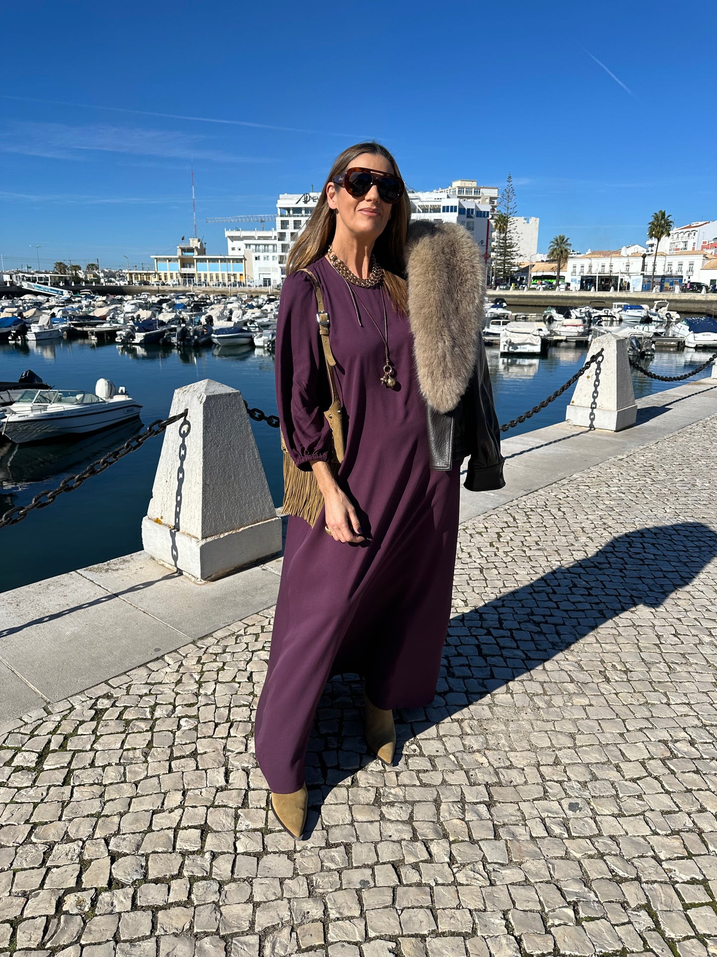 Long bordeaux viscose dress