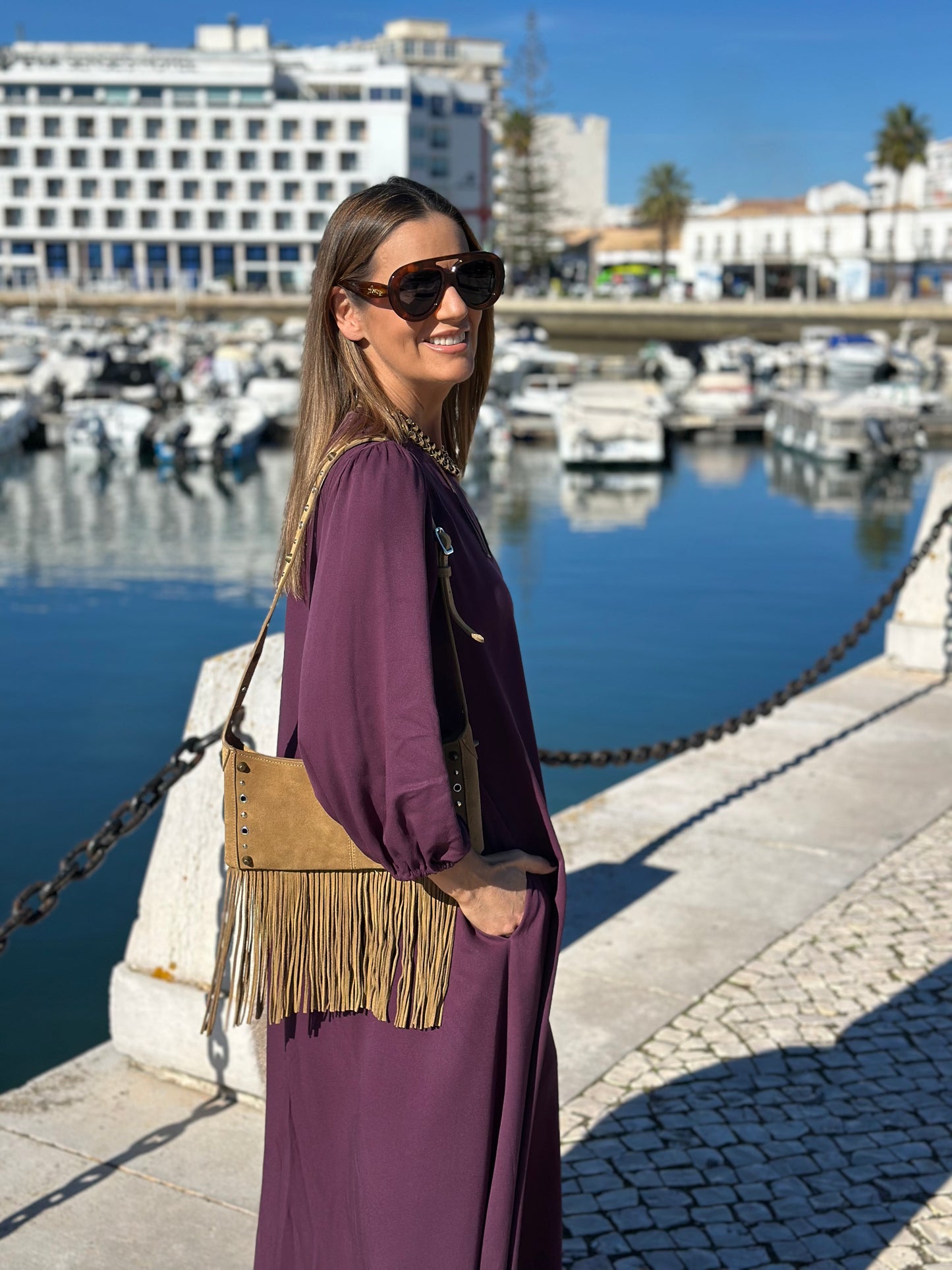 Long bordeaux viscose dress