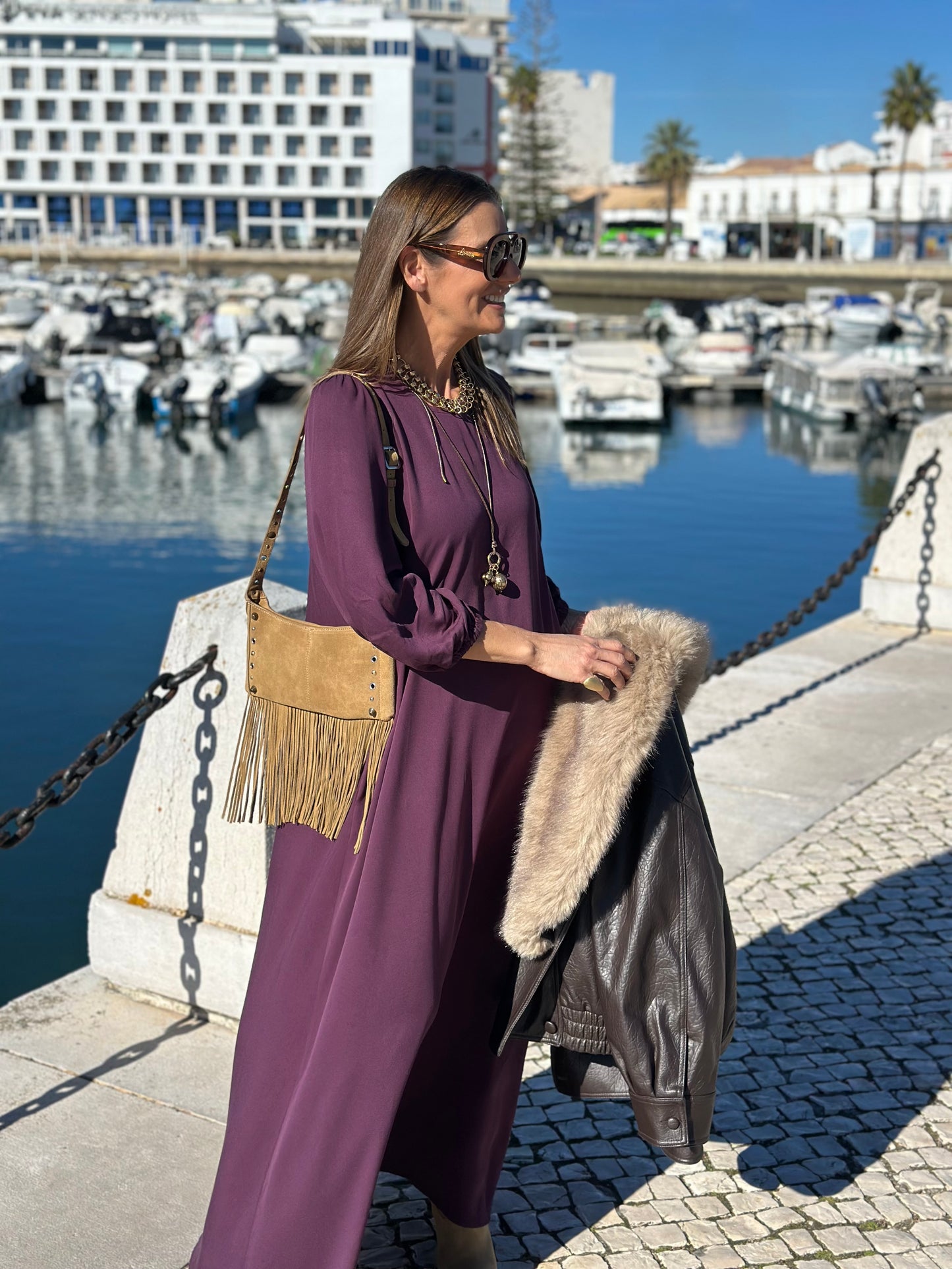 Long bordeaux viscose dress