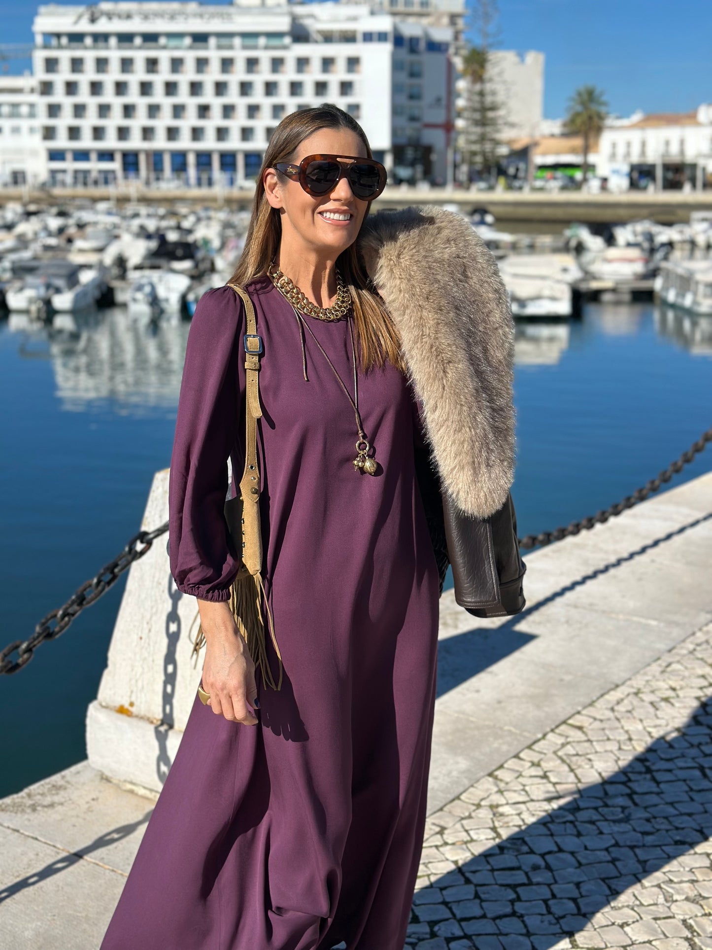 Long bordeaux viscose dress