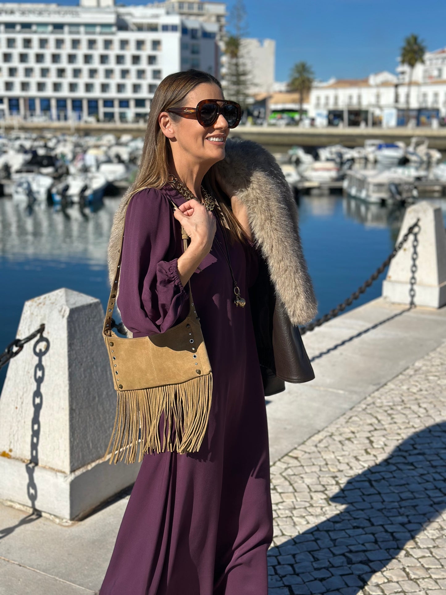 Long bordeaux viscose dress