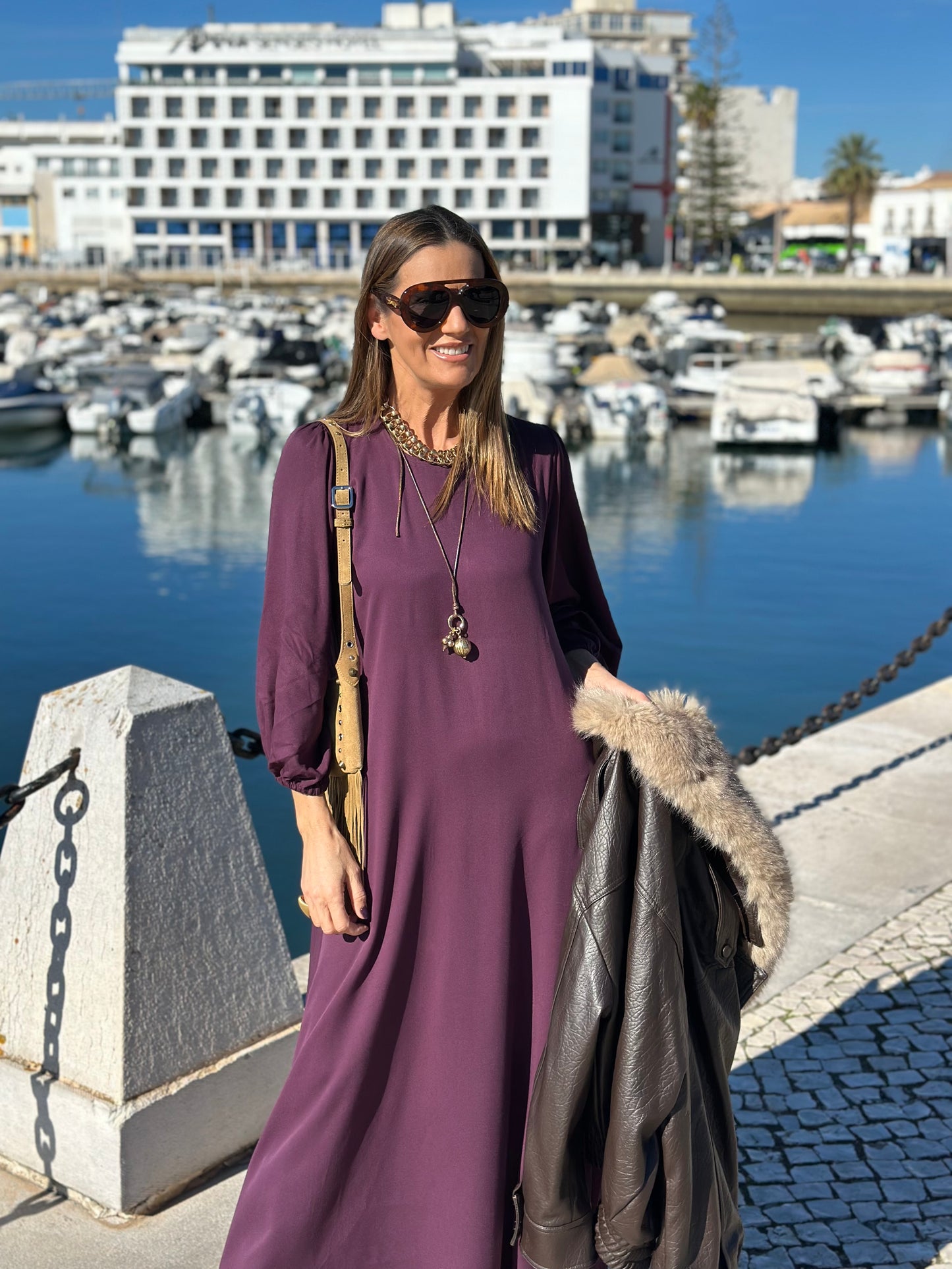 Long bordeaux viscose dress