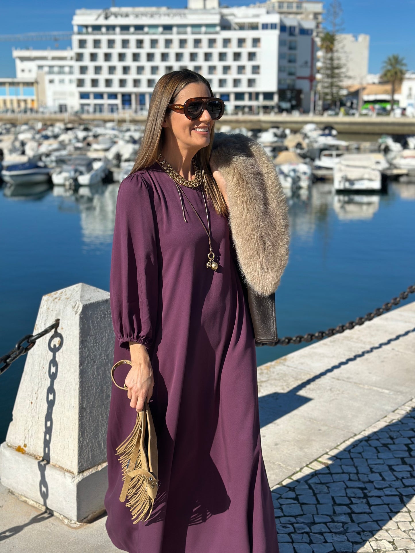 Long bordeaux viscose dress
