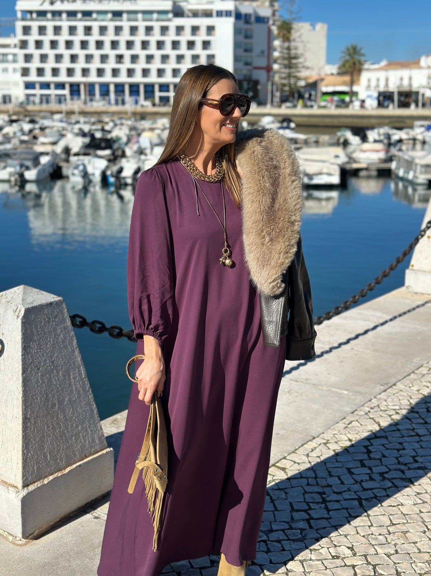 Long bordeaux viscose dress