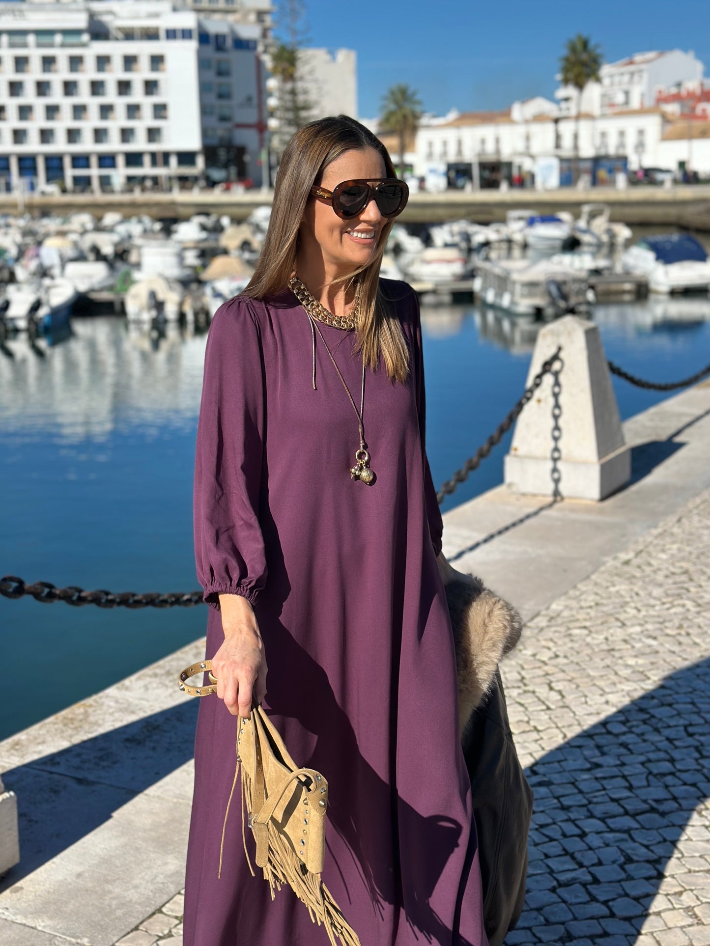 Long bordeaux viscose dress