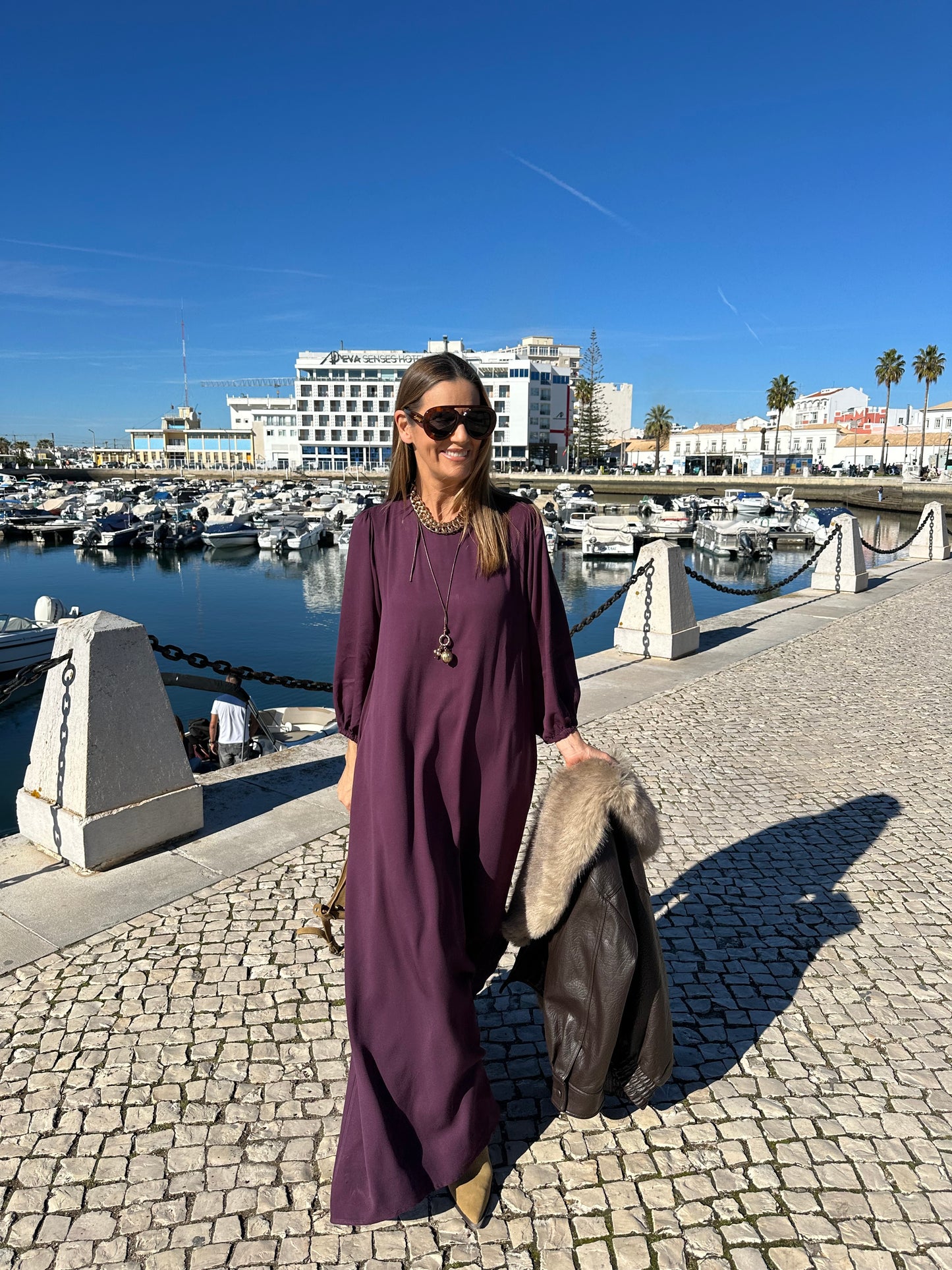 Long bordeaux viscose dress