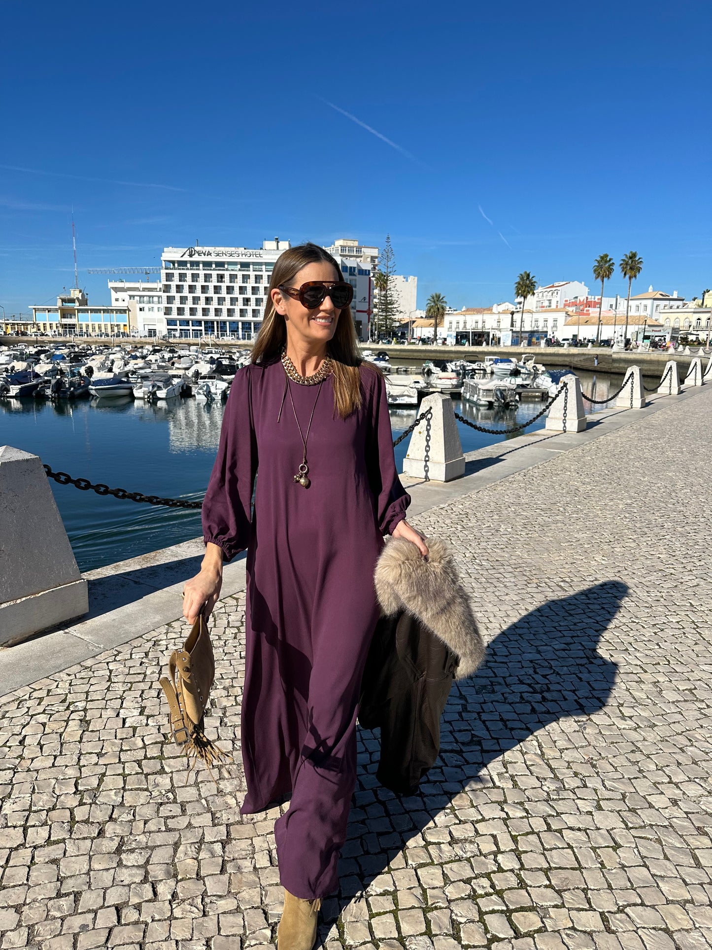 Long bordeaux viscose dress