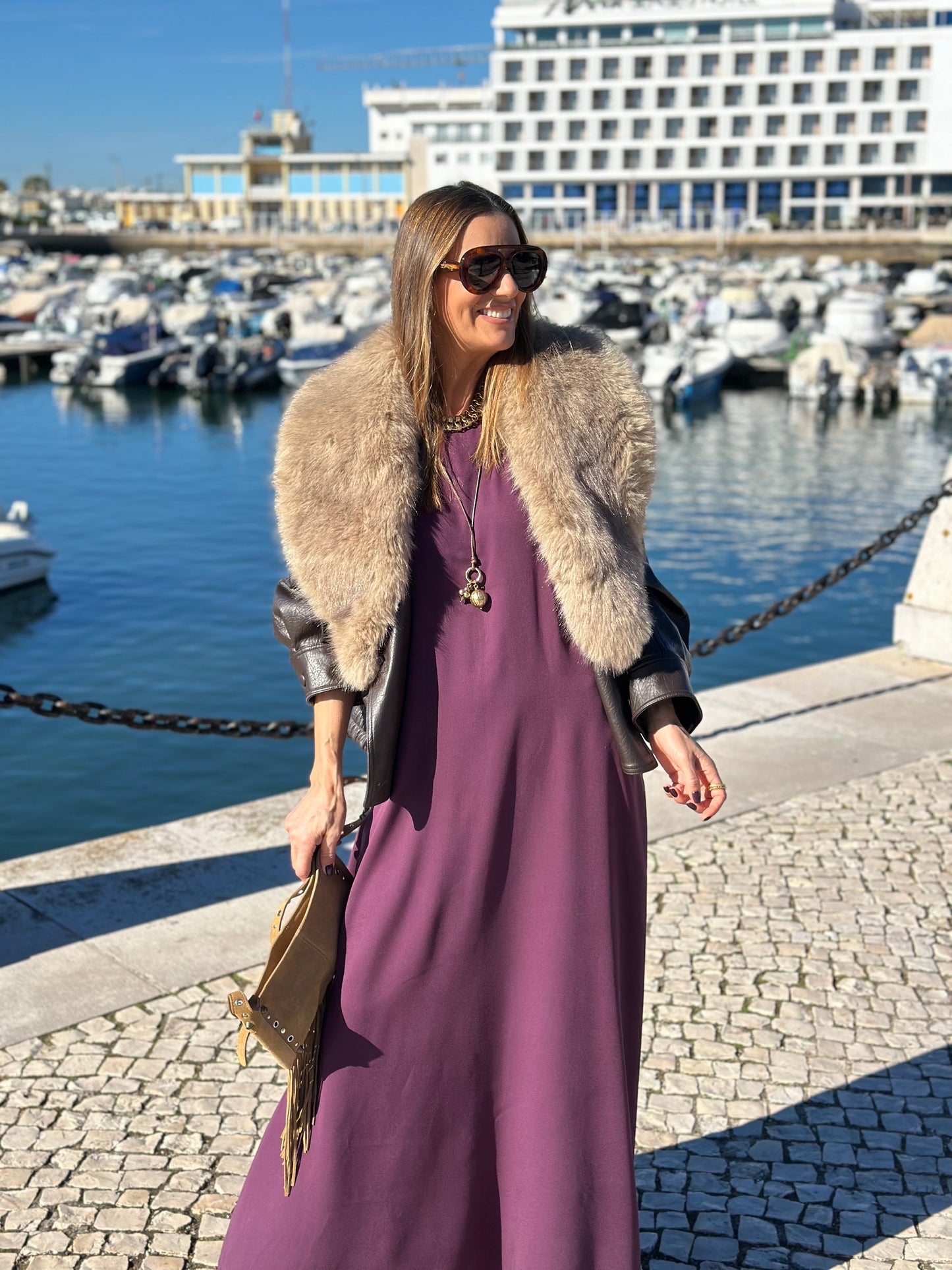 Long bordeaux viscose dress