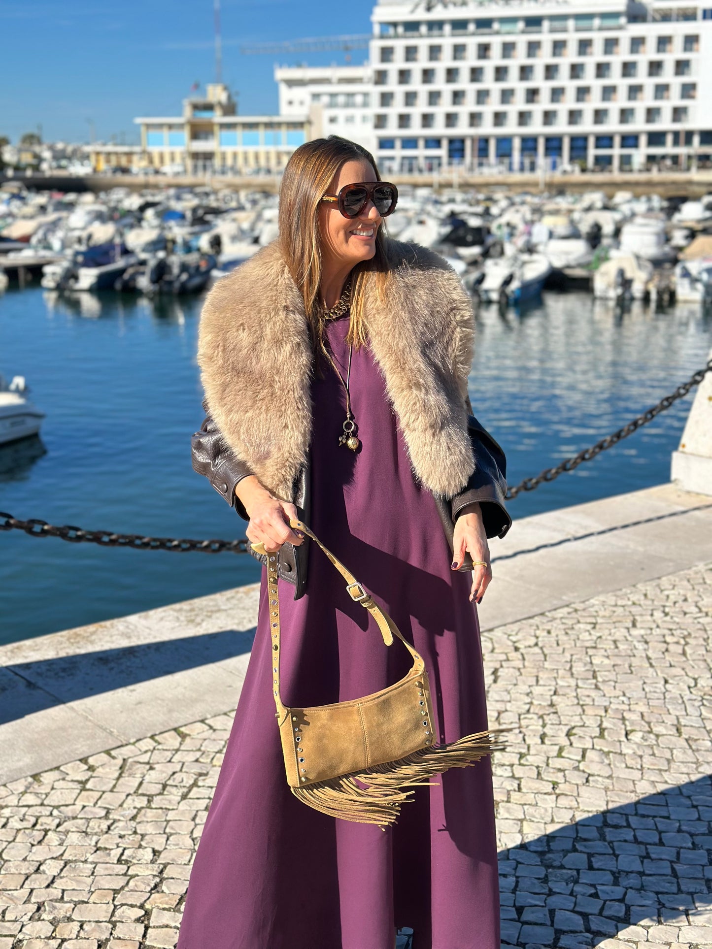 Long bordeaux viscose dress