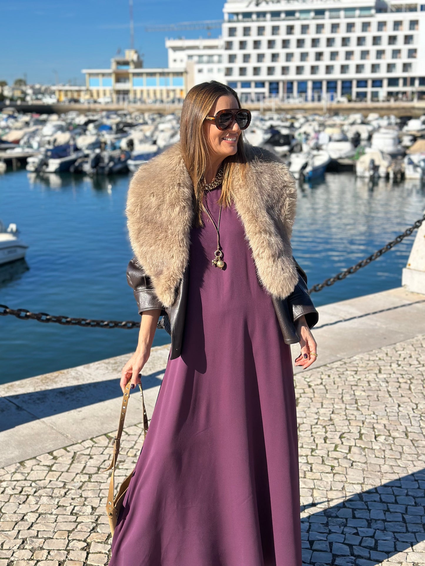 Long bordeaux viscose dress