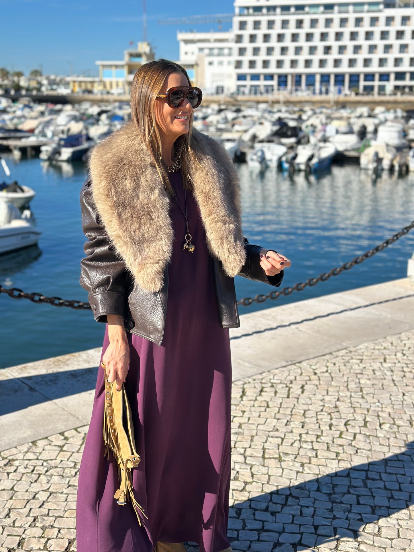Long bordeaux viscose dress