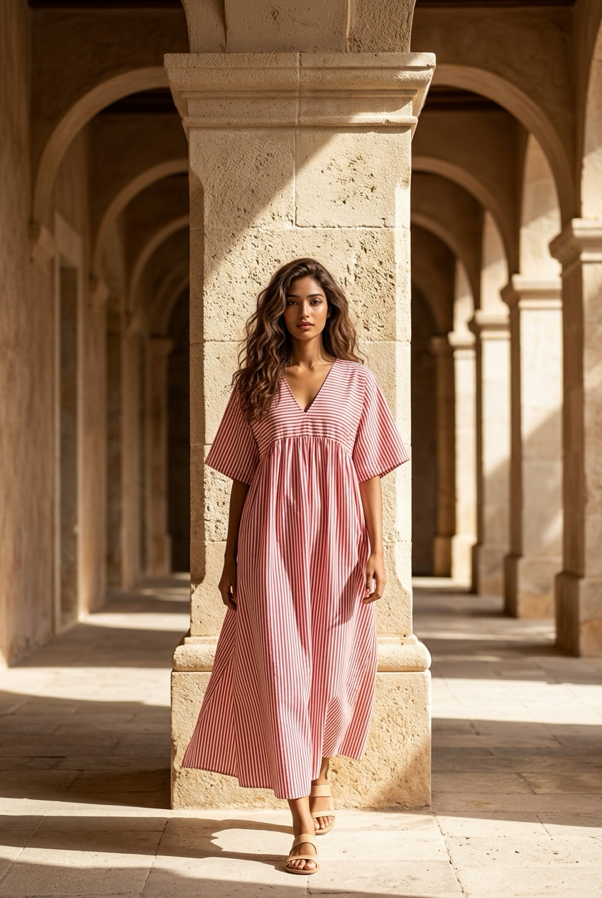 Vestido largo de rayas