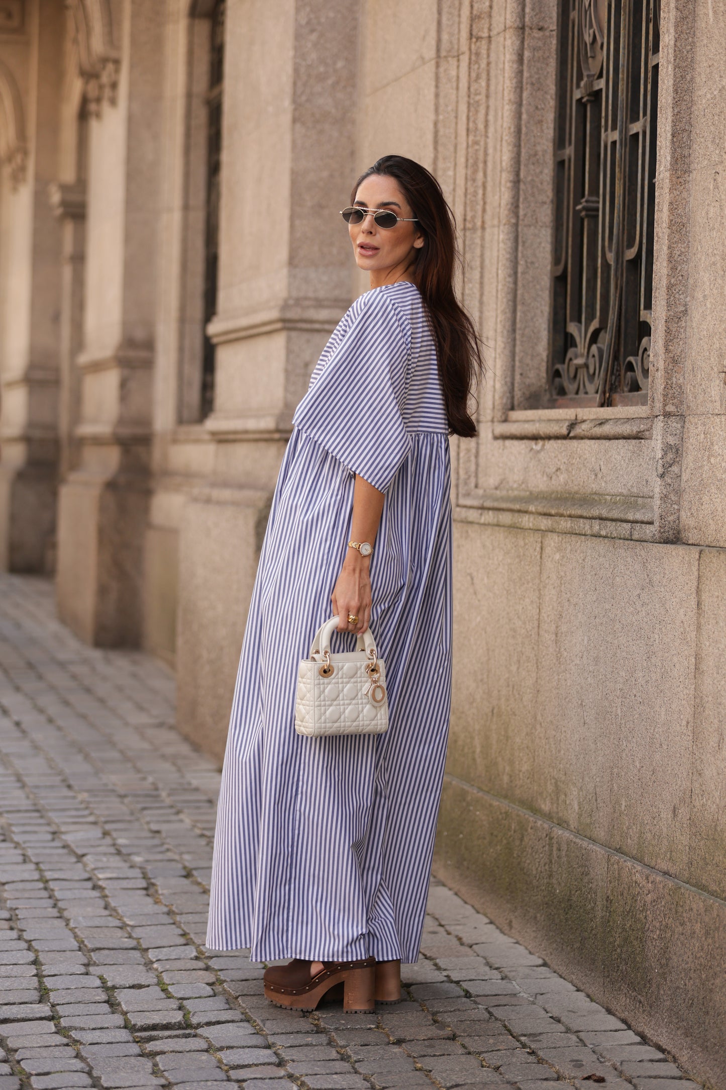 Vestido comprido riscas