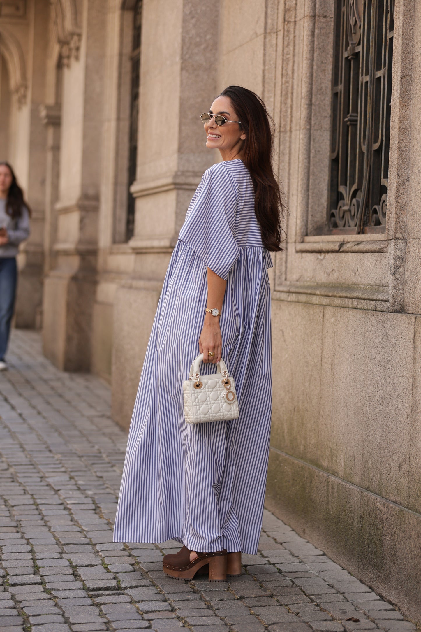 Vestido comprido riscas
