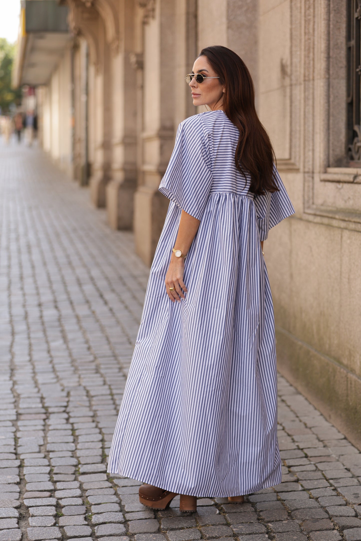 Vestido comprido riscas