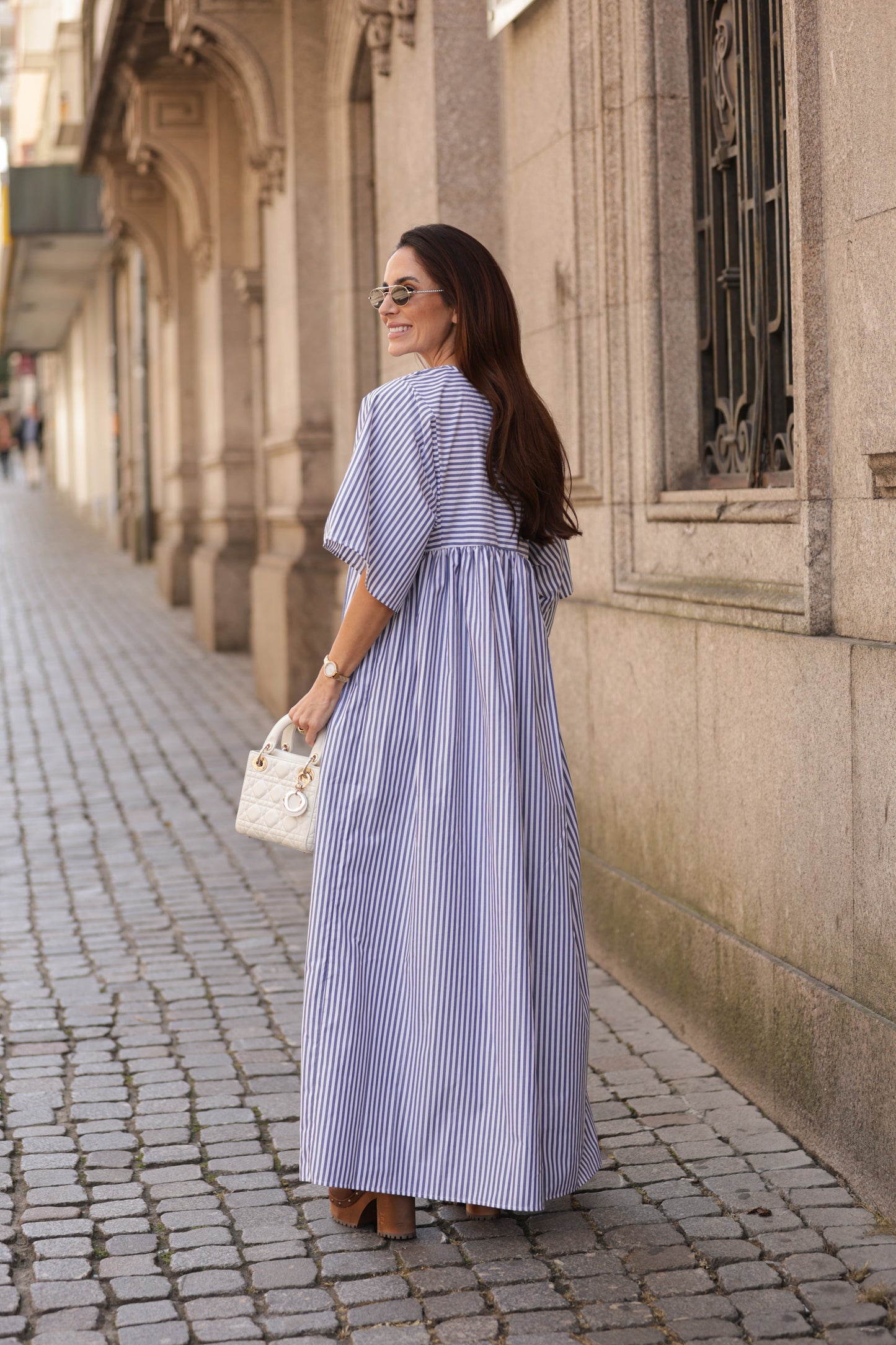 Vestido comprido riscas