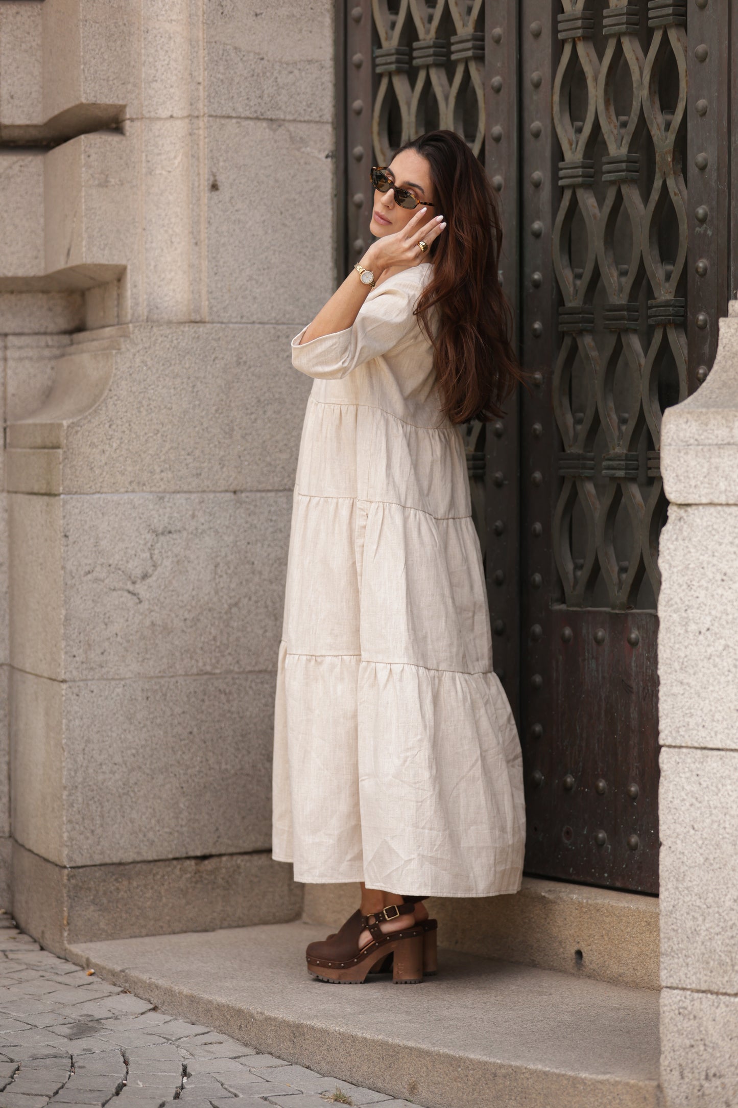 Vestido comprido em linho