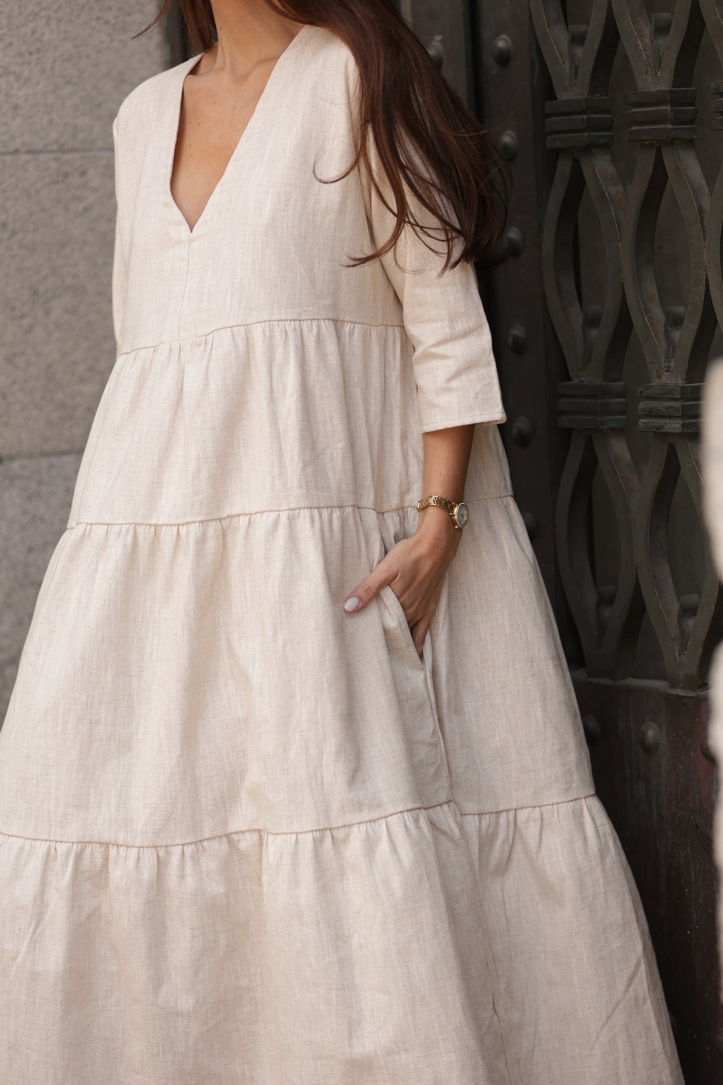 Vestido comprido em linho