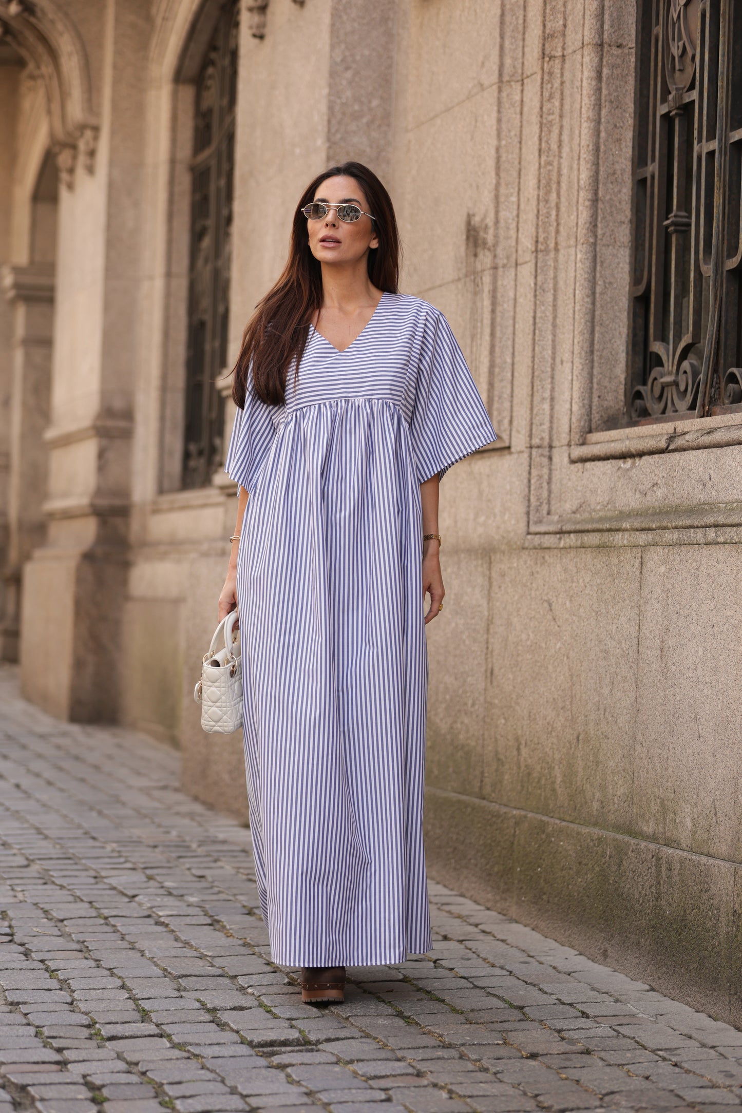 Vestido comprido riscas