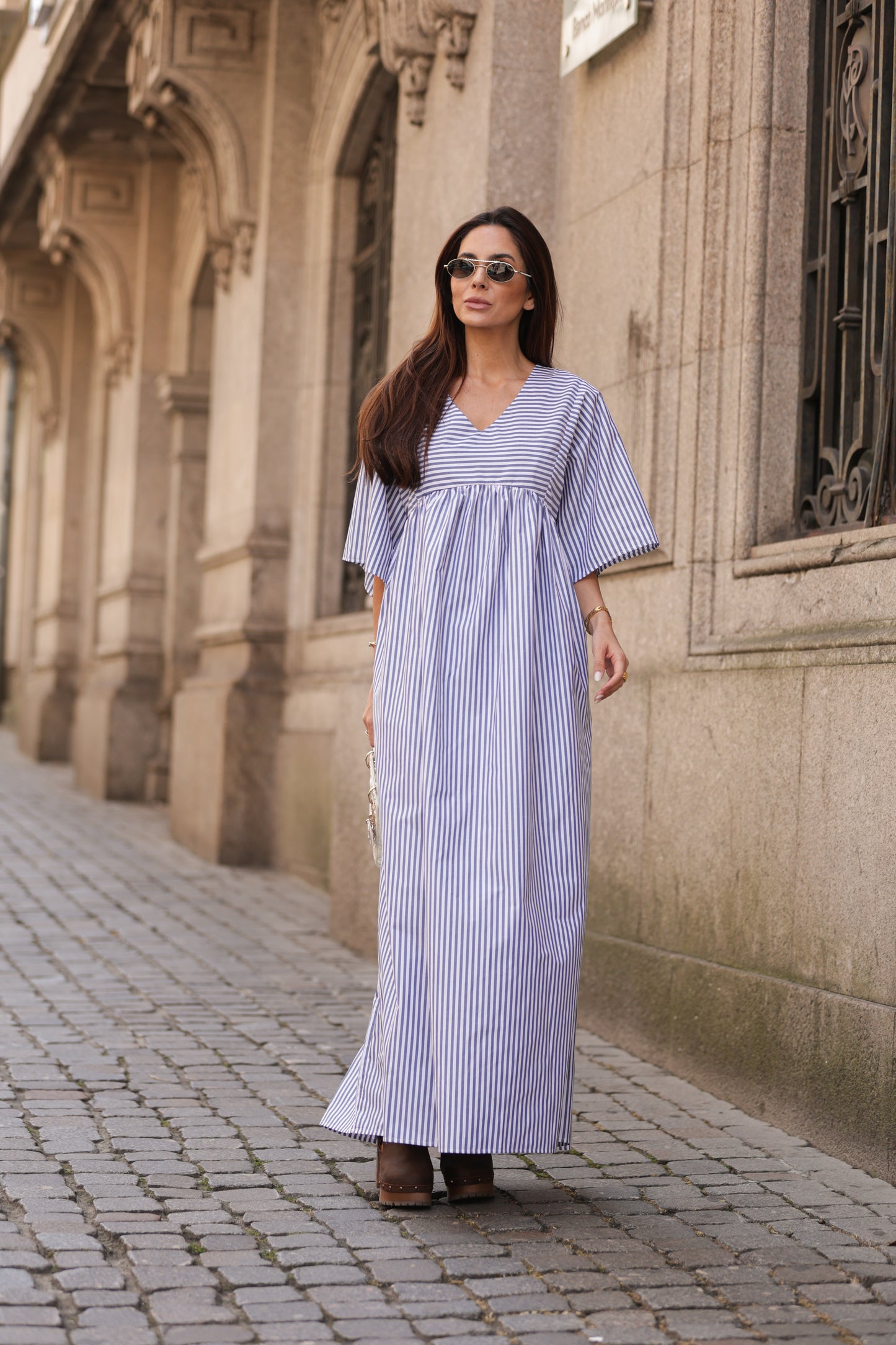 Vestido comprido riscas