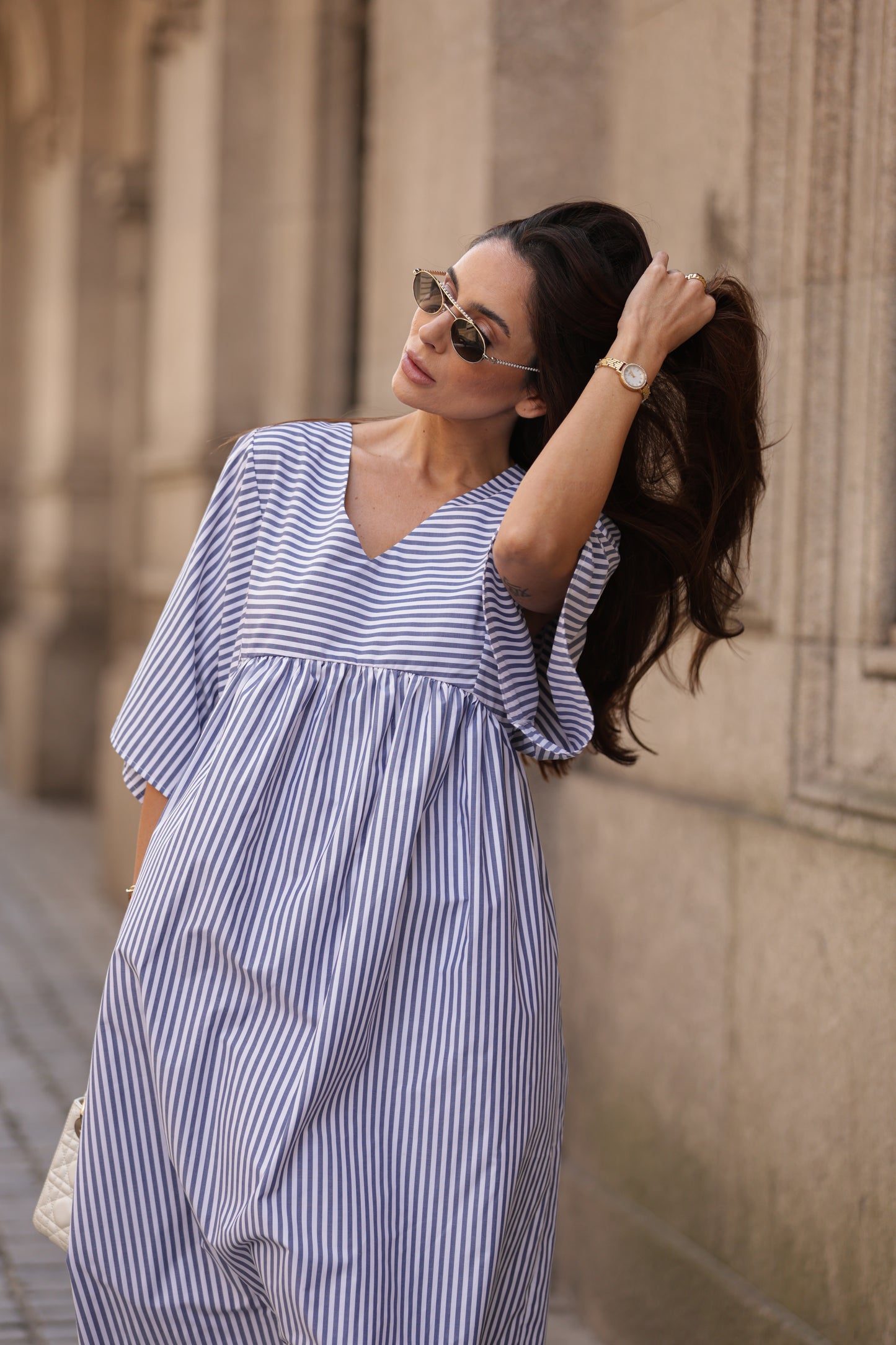 Vestido comprido riscas