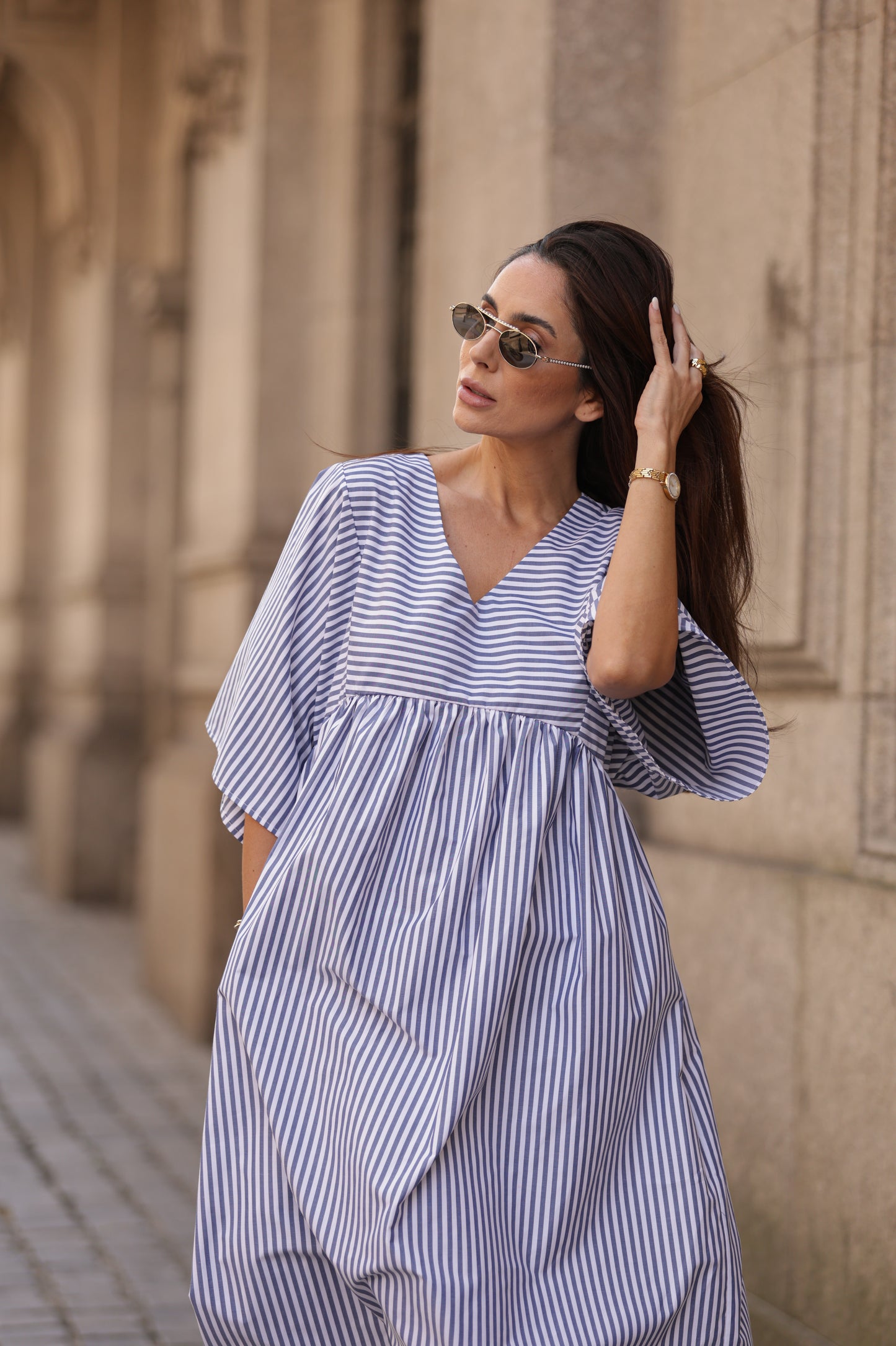 Vestido comprido riscas