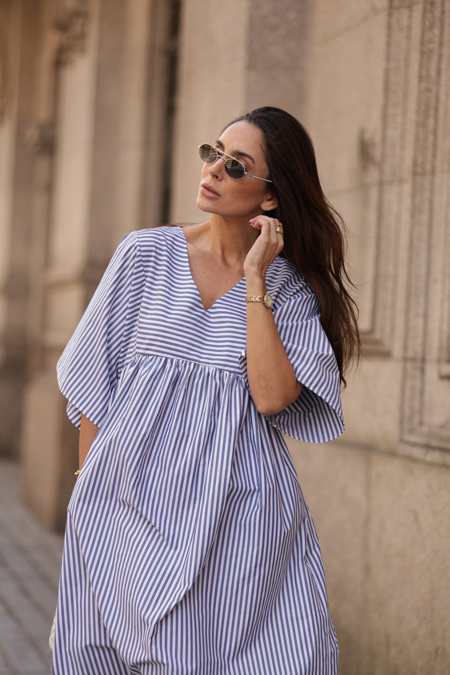 Vestido comprido riscas