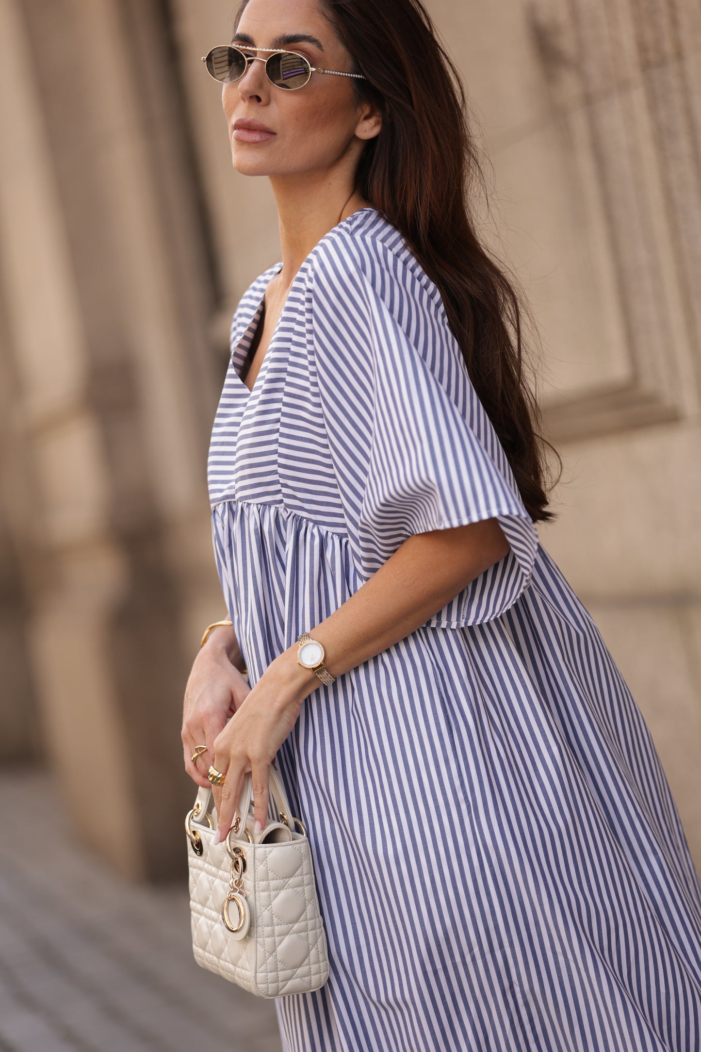 Vestido comprido riscas