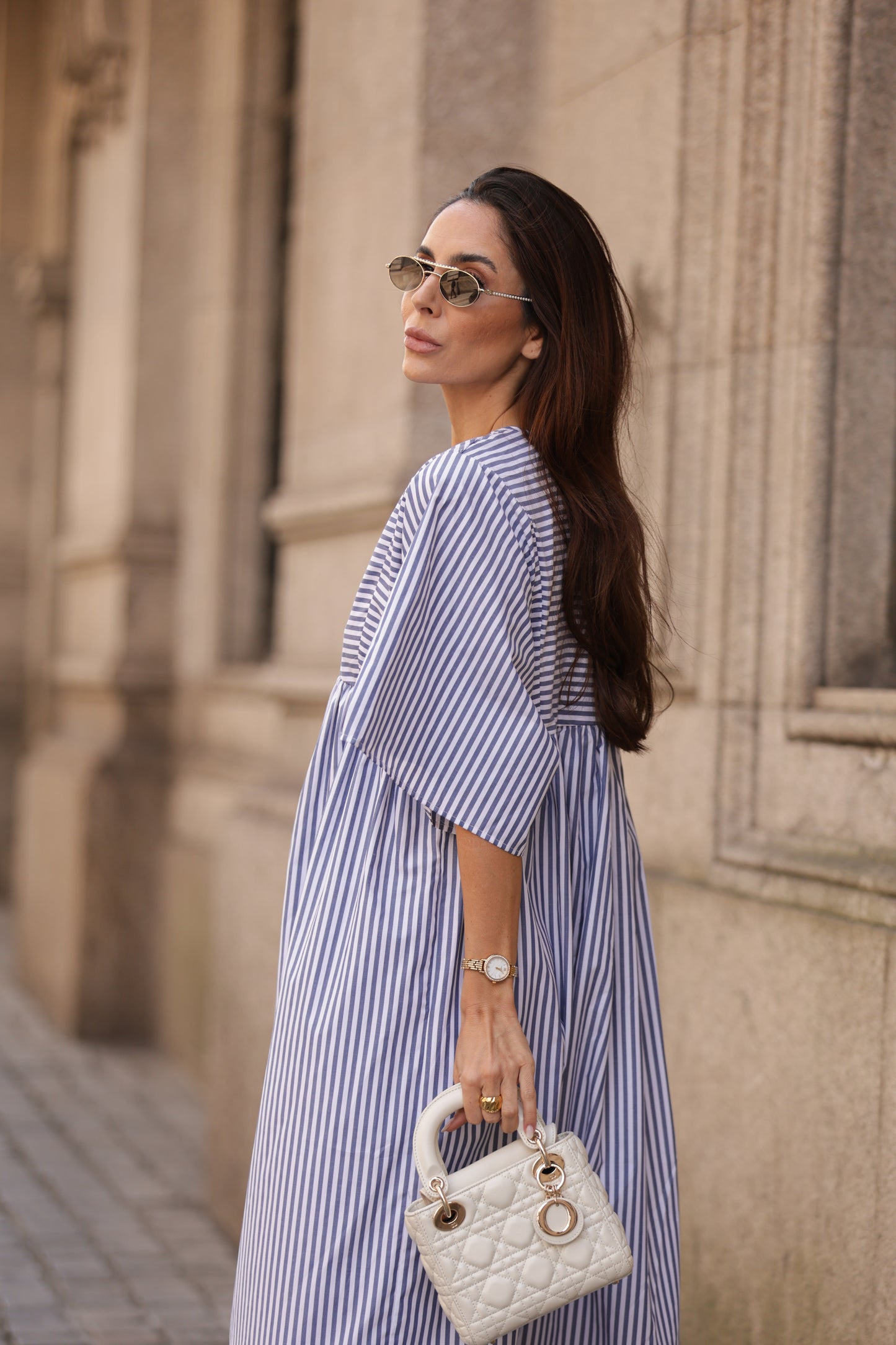 Vestido comprido riscas