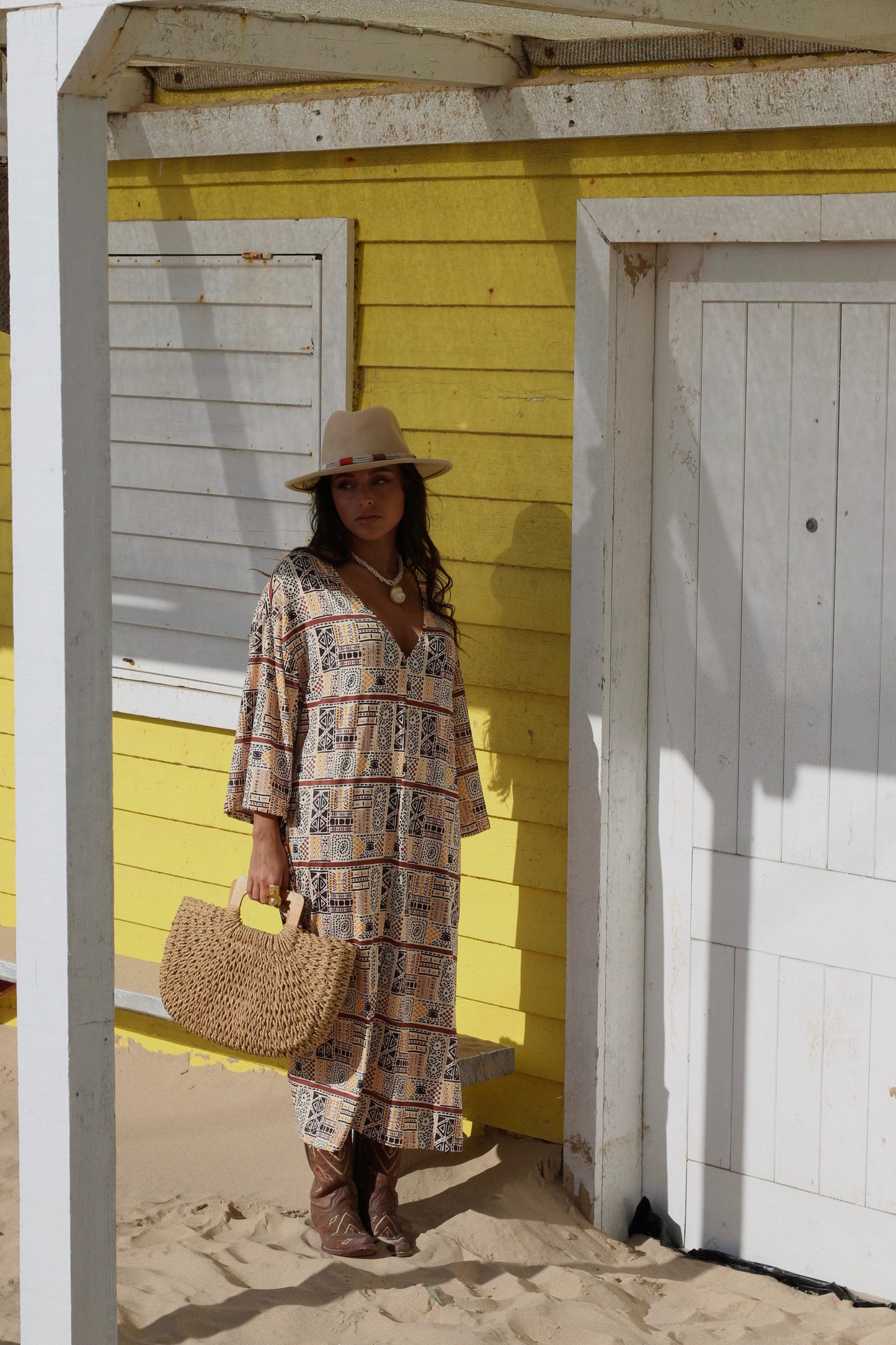 Vestido midi em malha estampada