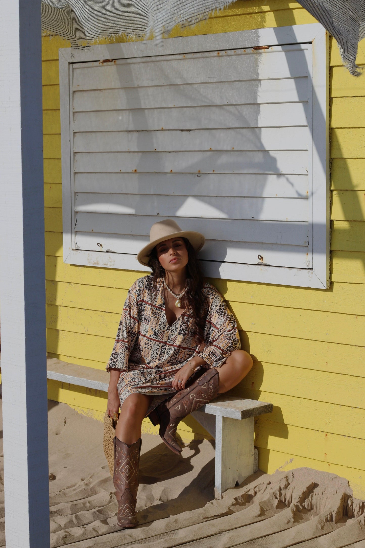 Vestido midi em malha estampada