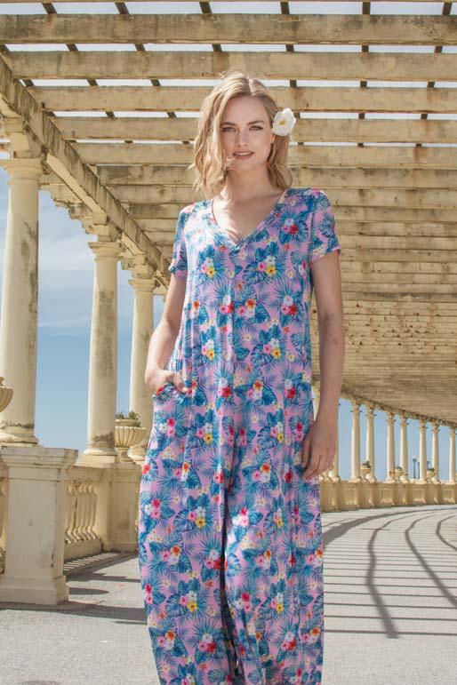 Combinaison longue en maille florale