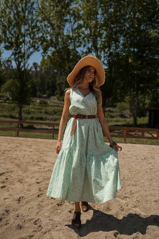 Vestido floral com folho