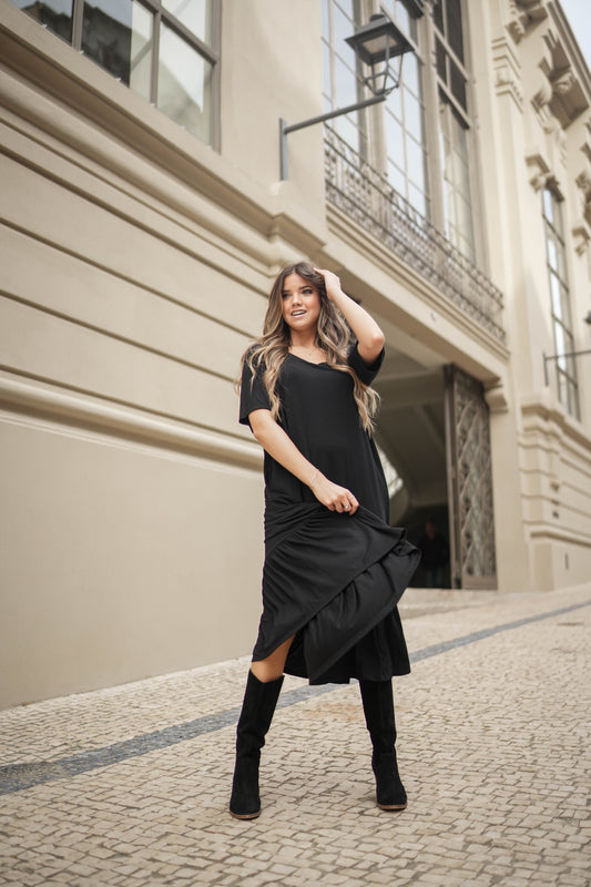 Midi dress with frill