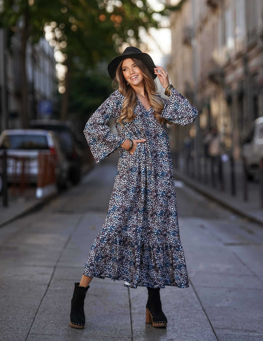 Long printed knit dress