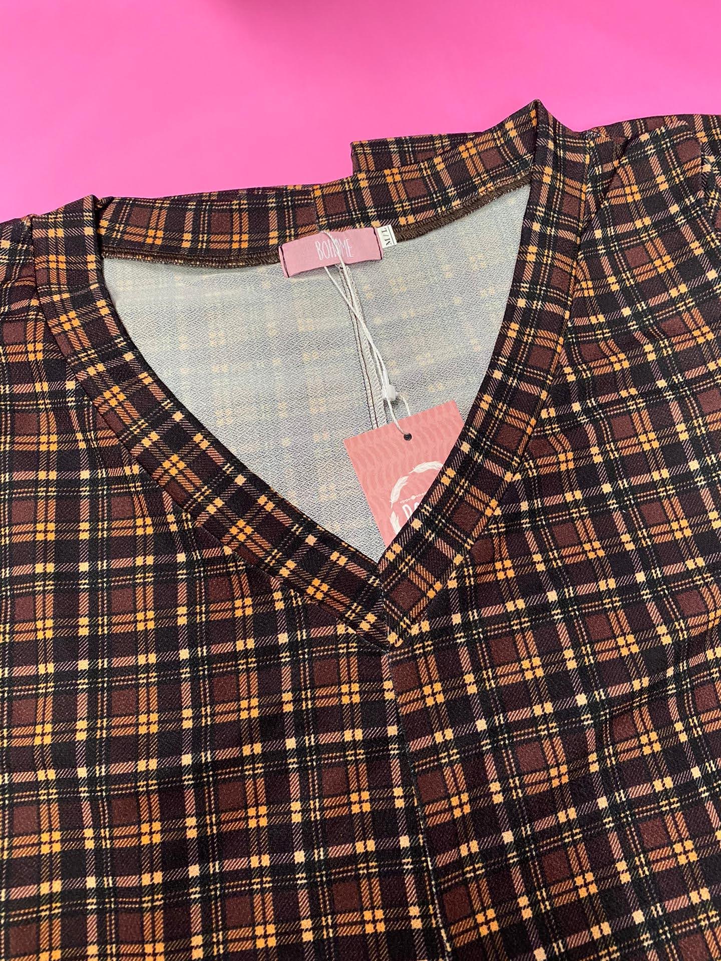 Long plaid print jumpsuit