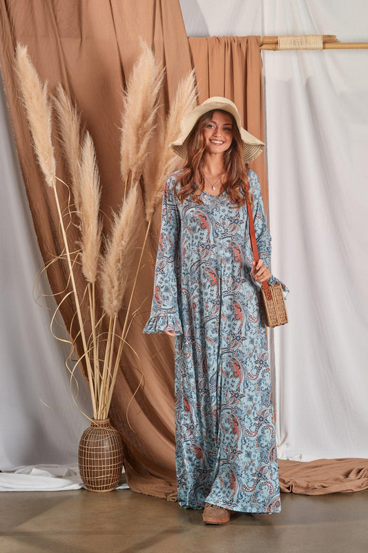 Long dress with cornucopia print
