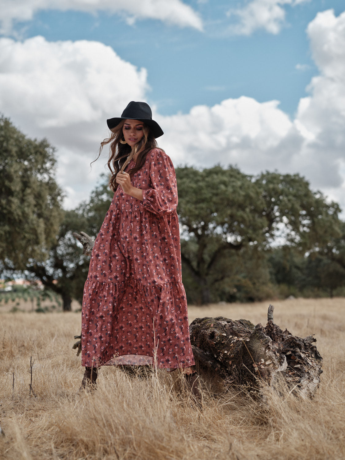 Vestido largo con estampado floral