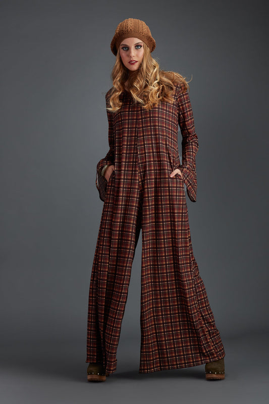 Long plaid print jumpsuit